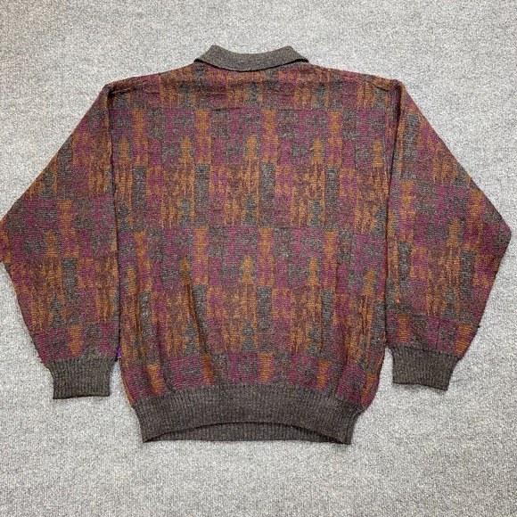 Arnold Palmer Men's Large Pullover‎ Sweater Quarter Button 90s Orange Purple - Picture 6 of 6